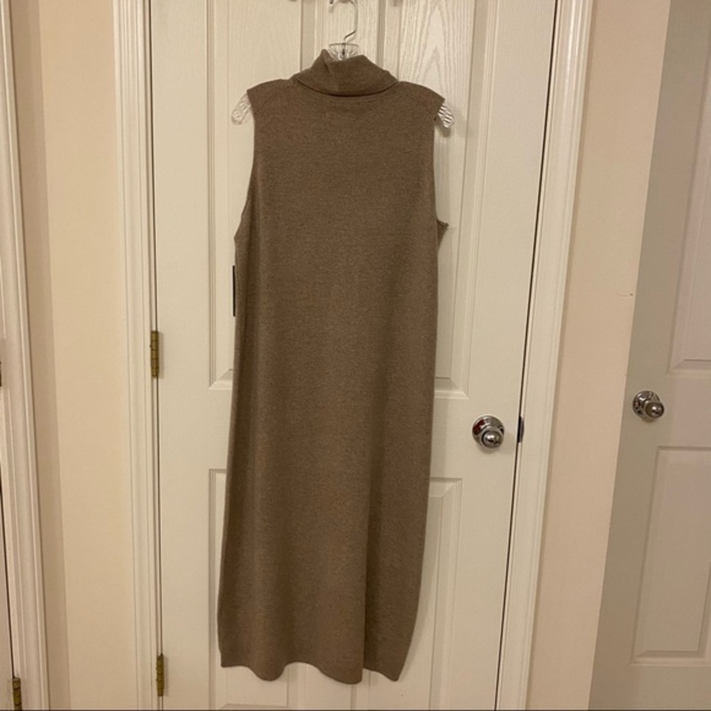 NORDSTROM SIGNATURE 100% Cashmere Turtleneck Sleeveless Sweater Dress in Tan L - Picture 7 of 12